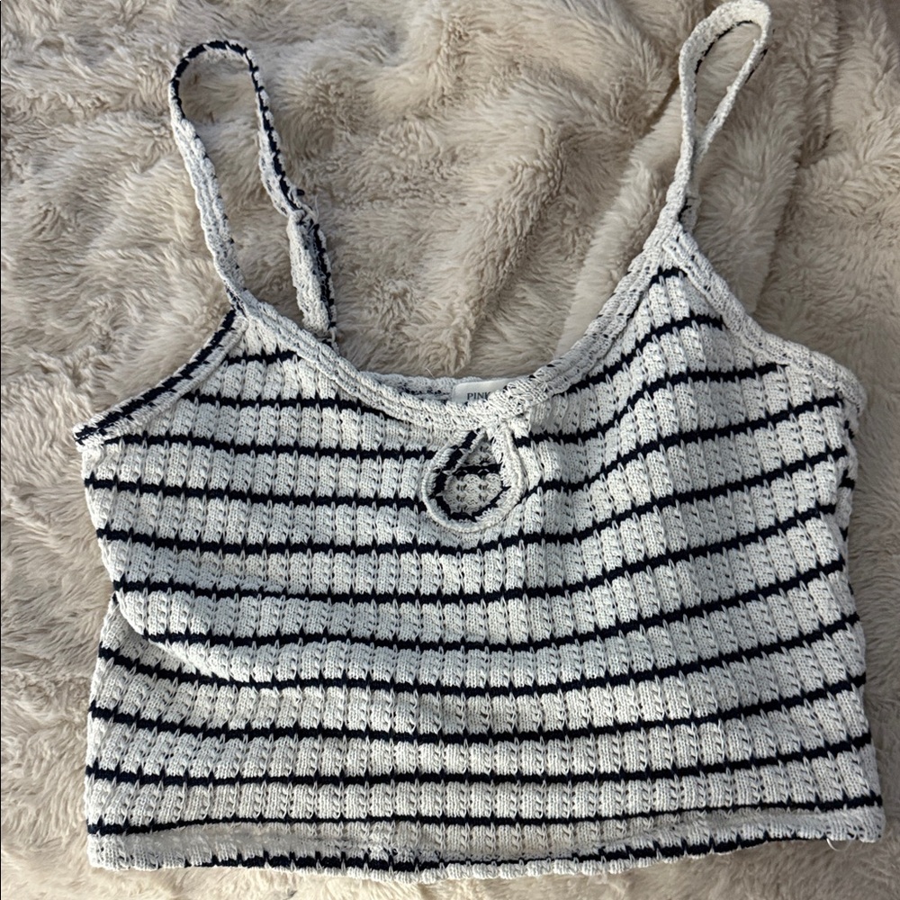 Pink Rose Gray and White Ribbed Crop Tank Top
